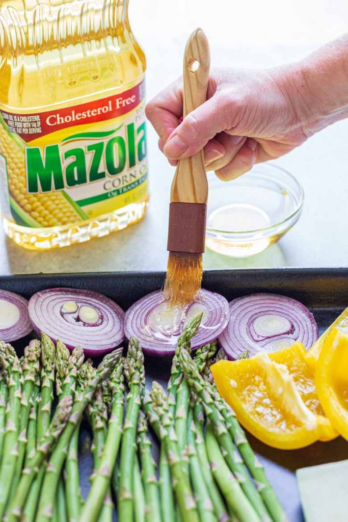 brush vegetables with oil before grilling