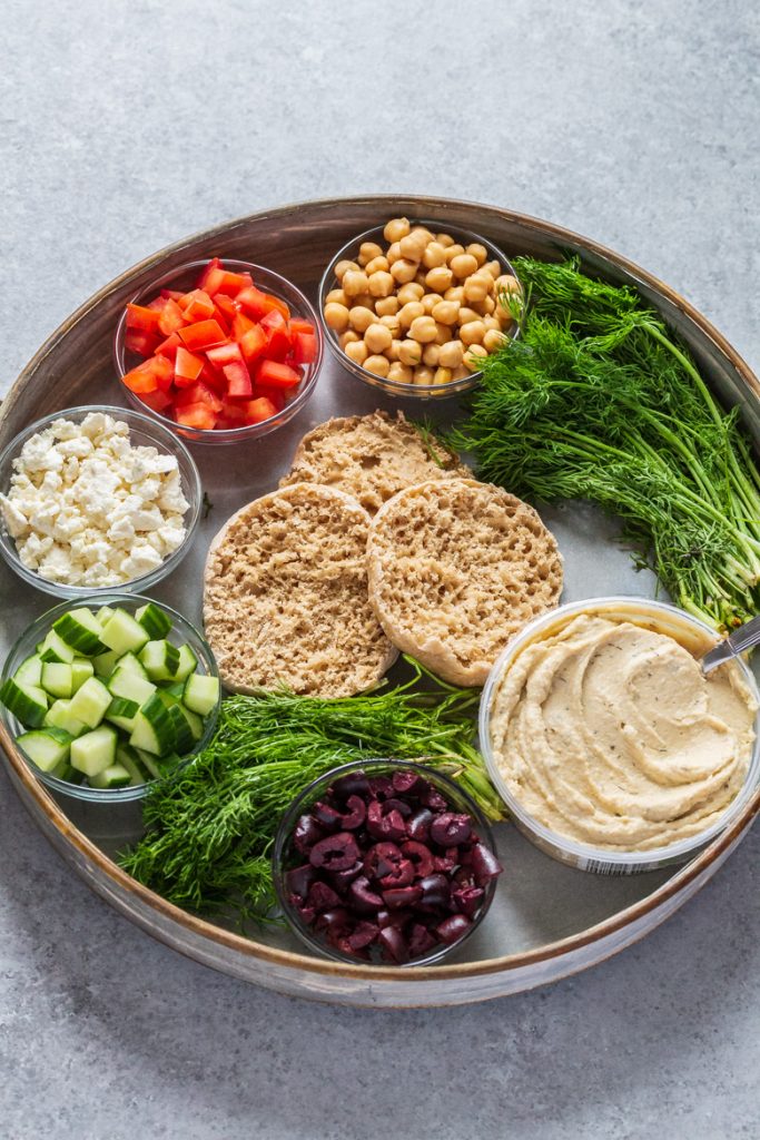 Ingredients to make Greek English Muffin Pizzas