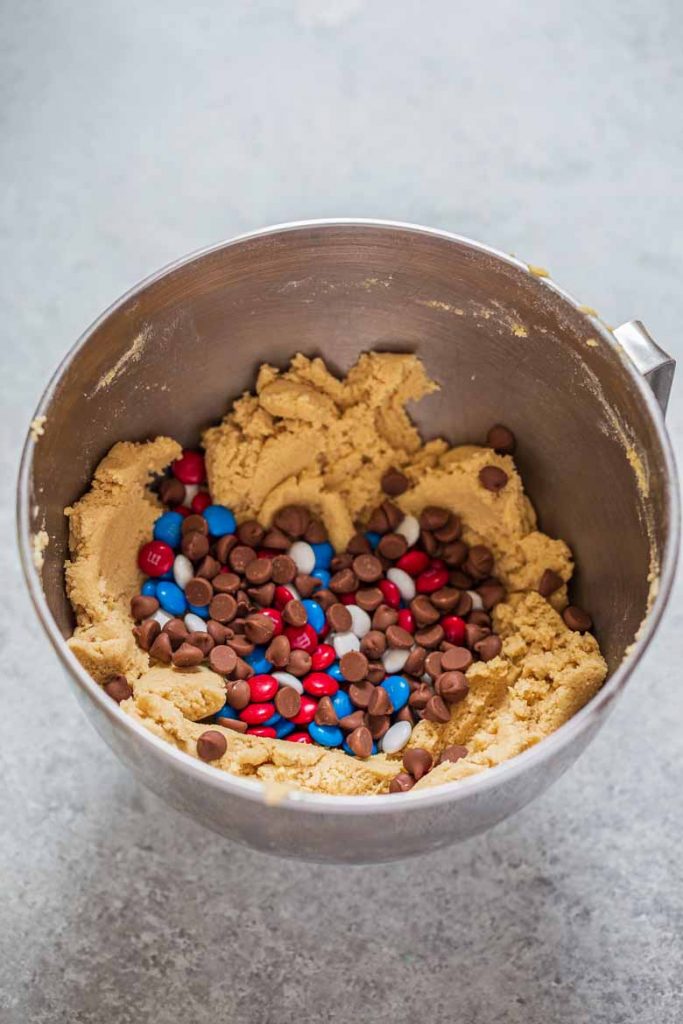 how to fold in chocolate chips and candy for edible cookie dough