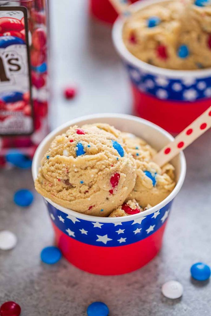 cup full of Patriotic Edible Cookie Dough