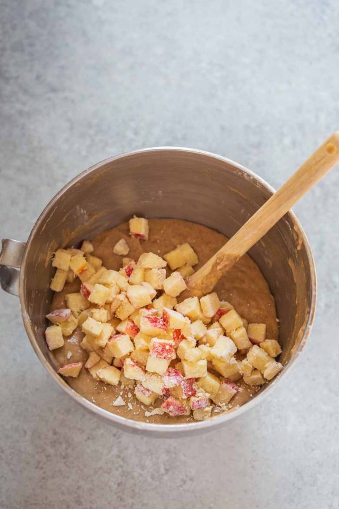 Fold apples into banana bread batter