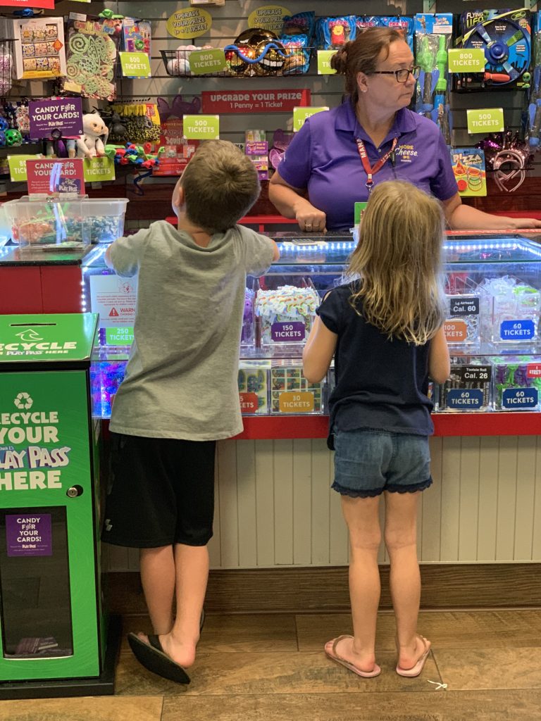 Prize wall at Chuck E. Cheese