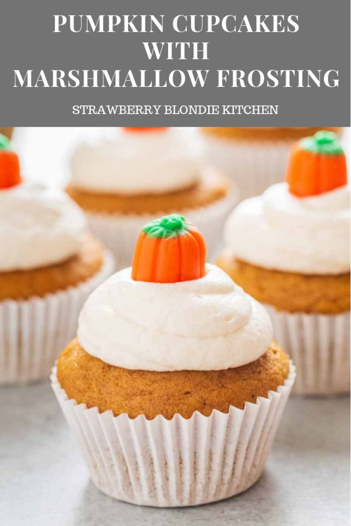 These Pumpkin Cupcakes with Marshmallow Frosting are super soft, moist and topped with a delicious and fluffy marshmallow cream cheese frosting!  You'll love every bite. 