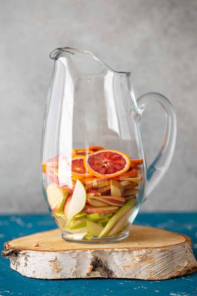 Layers of pears, apples, lemons and blood oranges for Blood Orange Party Punch