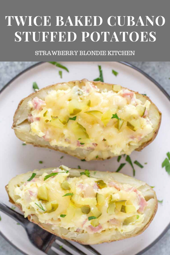 If you’ve got thirty minutes, you’ve got time to whip up these Twice Baked Cubano Stuffed Potatoes. They’re stuffed with diced ham, cheese, pickles and mustard.