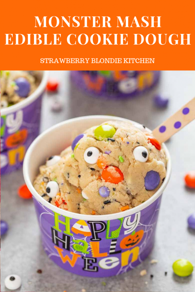 Monster Mash Halloween Edible Cookie Dough is egg free, packed with festive Halloween sprinkles and a spooky delicious way to enjoy dessert!