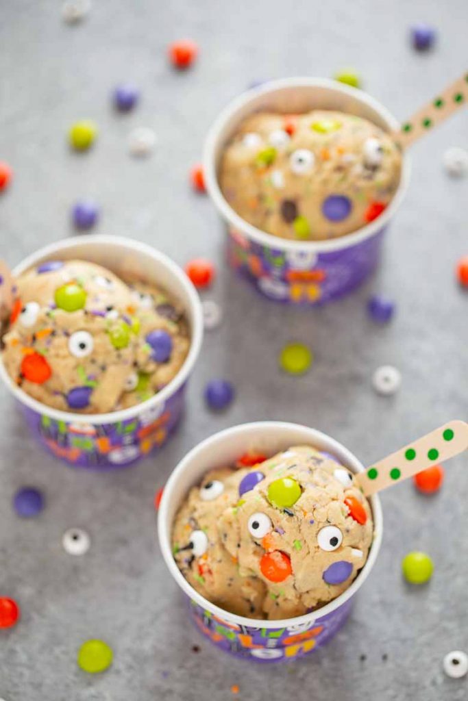 Monster Mash Halloween Edible Cookie Dough is egg free, packed with festive Halloween sprinkles and a spooky delicious way to enjoy dessert!