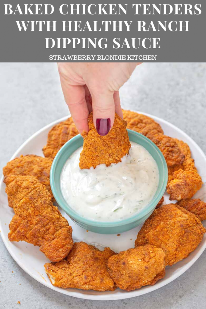 Caulipower Chicken Tenders These Baked Chicken Tenders with Healthy Ranch Dipping Sauce are a quick and easy weeknight dinner the whole family will enjoy!