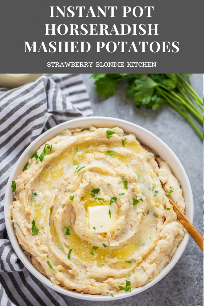 bowl of creamy instant pot horseradish mashed potatoes