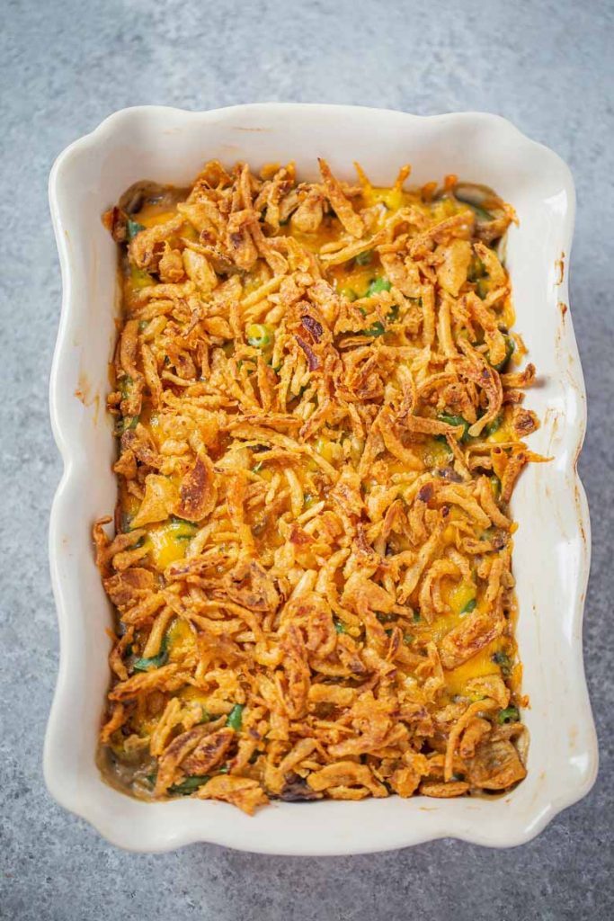 Golden brown easy green bean casserole from scratch