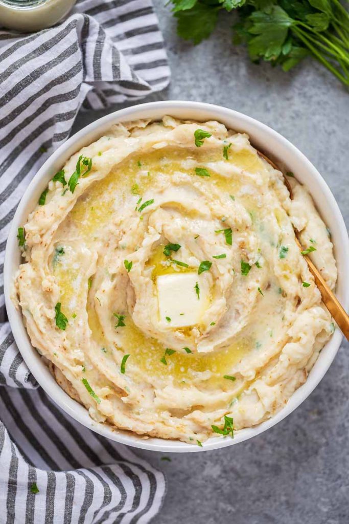 Bowl of Creamy Instant Pot Horseradish Mashed Potatoes