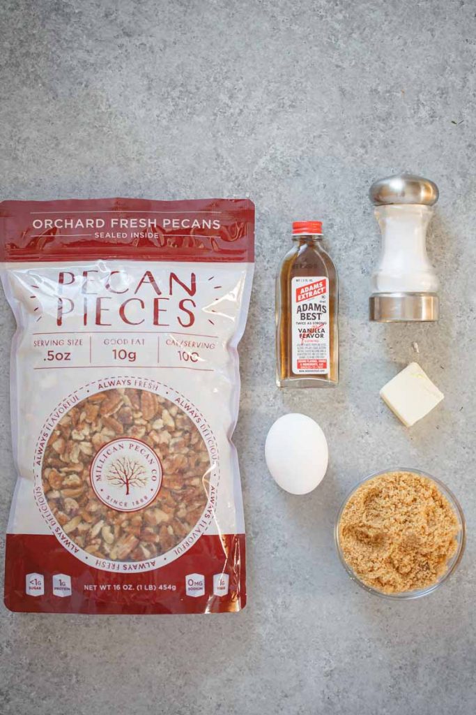 Ingredients to make pecan tassies recipe