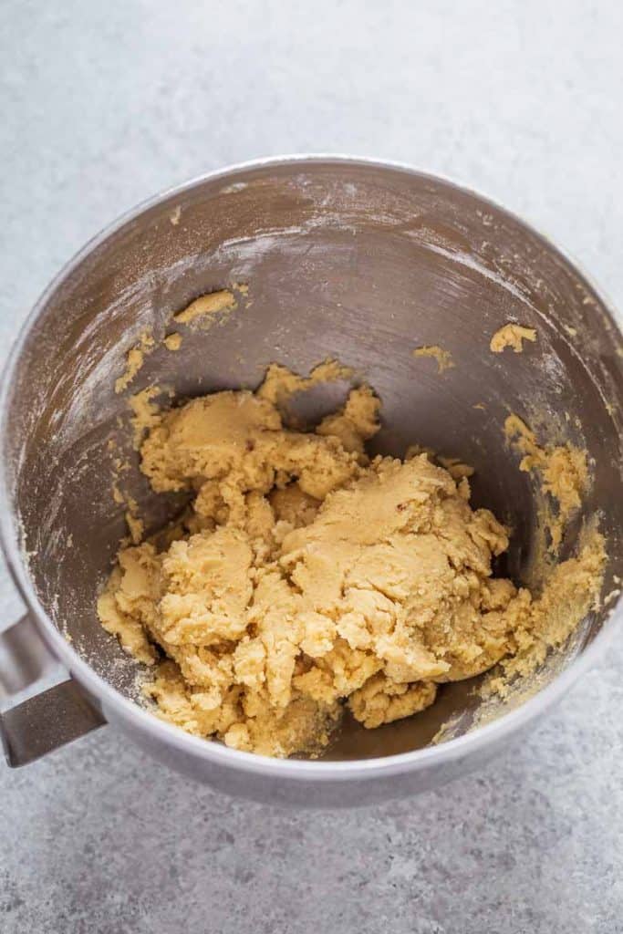 Snickerdoodle Sandwich Cookie dough in a mixing bowl