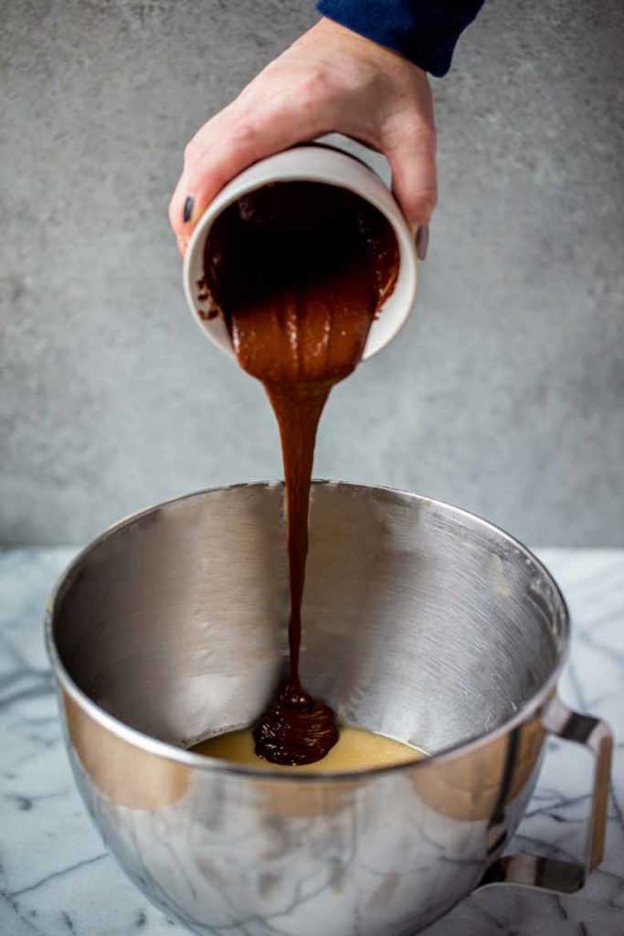 Bowl of vanilla batter before adding chocolate espresso sauce