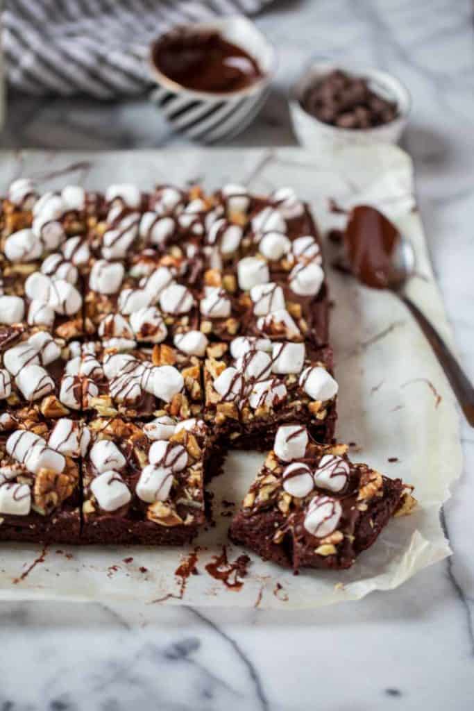 Piece of Mocha Mint Mississippi Mud Brownies front and center