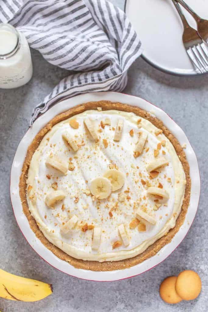 whole No bake banana cream pie with pecan crust