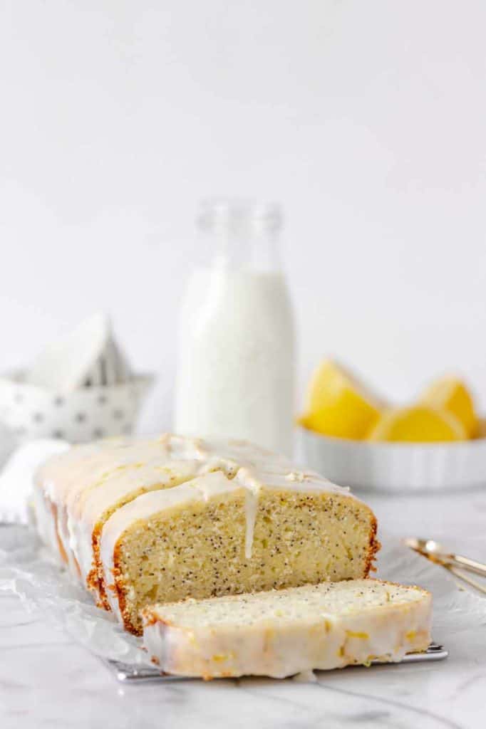 Lemon Poppy Seed Loaf with Glaze sliced