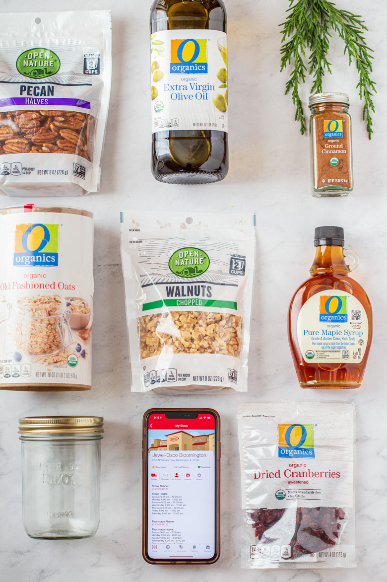Ingredients to make Homemade Baked Granola in a Jar