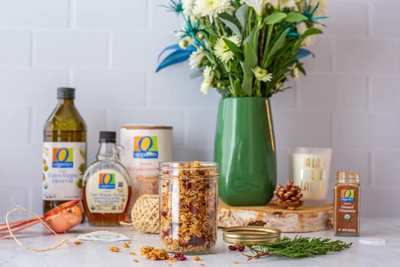 O Organics products used to make Homemade Granola in a jar are available at Jewel Osco and other Albertsons banner stores