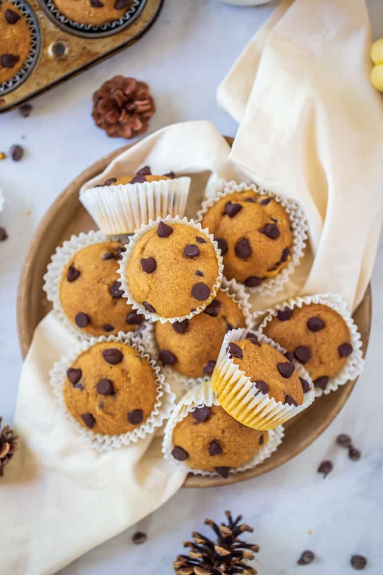 Pumpkin Chocolate Chip Muffins on a plate