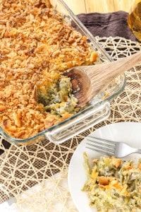 Skip the can of soup this year and make The Best Green Bean Casserole, from scratch. This version is packed with flavor from the made from scratch fresh mushroom soup, french style green beans, cheddar cheese and french fried onions. You'll never go back to the can of soup again! | Strawberry Blondie Kitchen