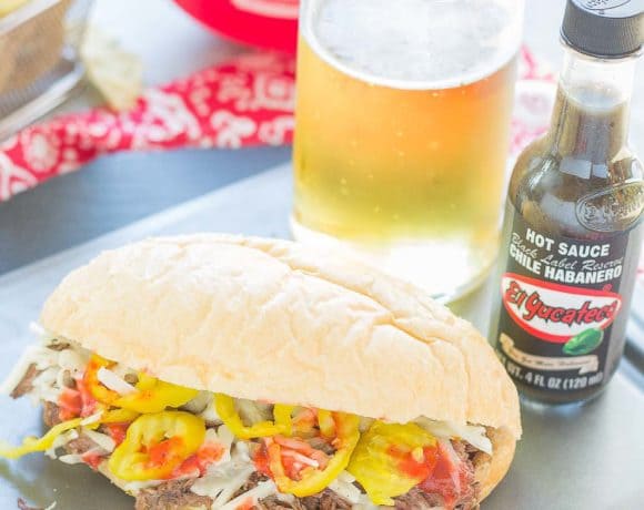 Bolillo rolls are filled with juicy, tender slow cooked beef short ribs, El Yucateco® hot sauce and melty cheese to bring you the ultimate Short Rib Sandwiches. | Strawberry Blondie Kitchen