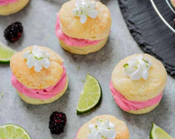 These elegant but simple, Blackberry Lime Buttercream Puffs are sweet, creamy and light. They're filled with a delicious homemade lime curd and fresh blackberry compote. | Strawberry Blondie Kitchen