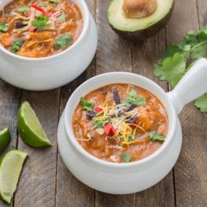 Start your back to school shopping this year at Walmart and make this delicious Chicken Enchilada Soup. On the table in less than 30 minutes! | Strawberry Blondie Kitchen