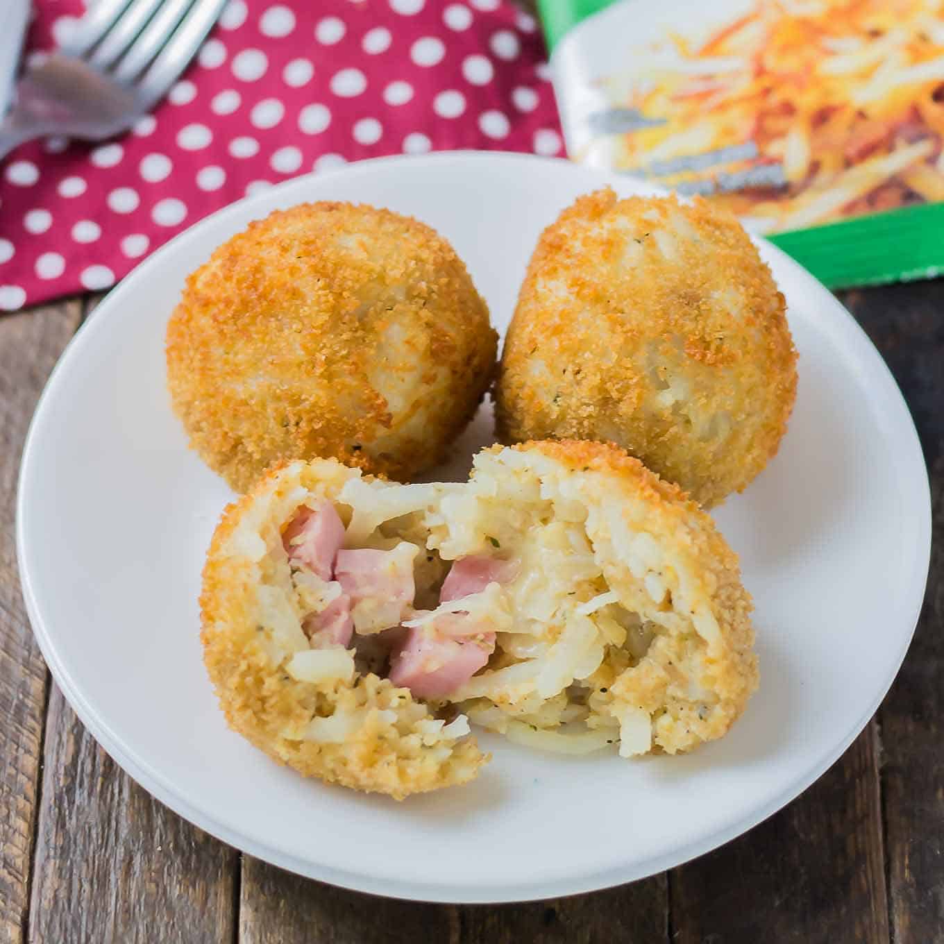 Ham and Cheese Stuffed Hash Brown Balls - Strawberry Blondie Kitchen