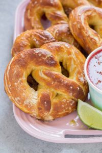 Soft Pretzels with Strawberry Margarita Sauce