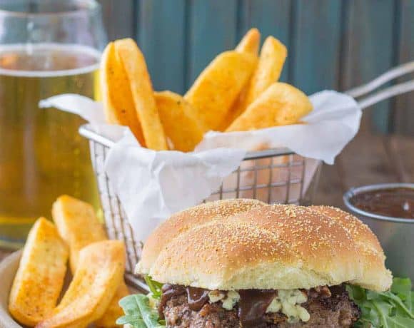 Peppercorn Blue Cheese Burgers with Cherry Ketchup