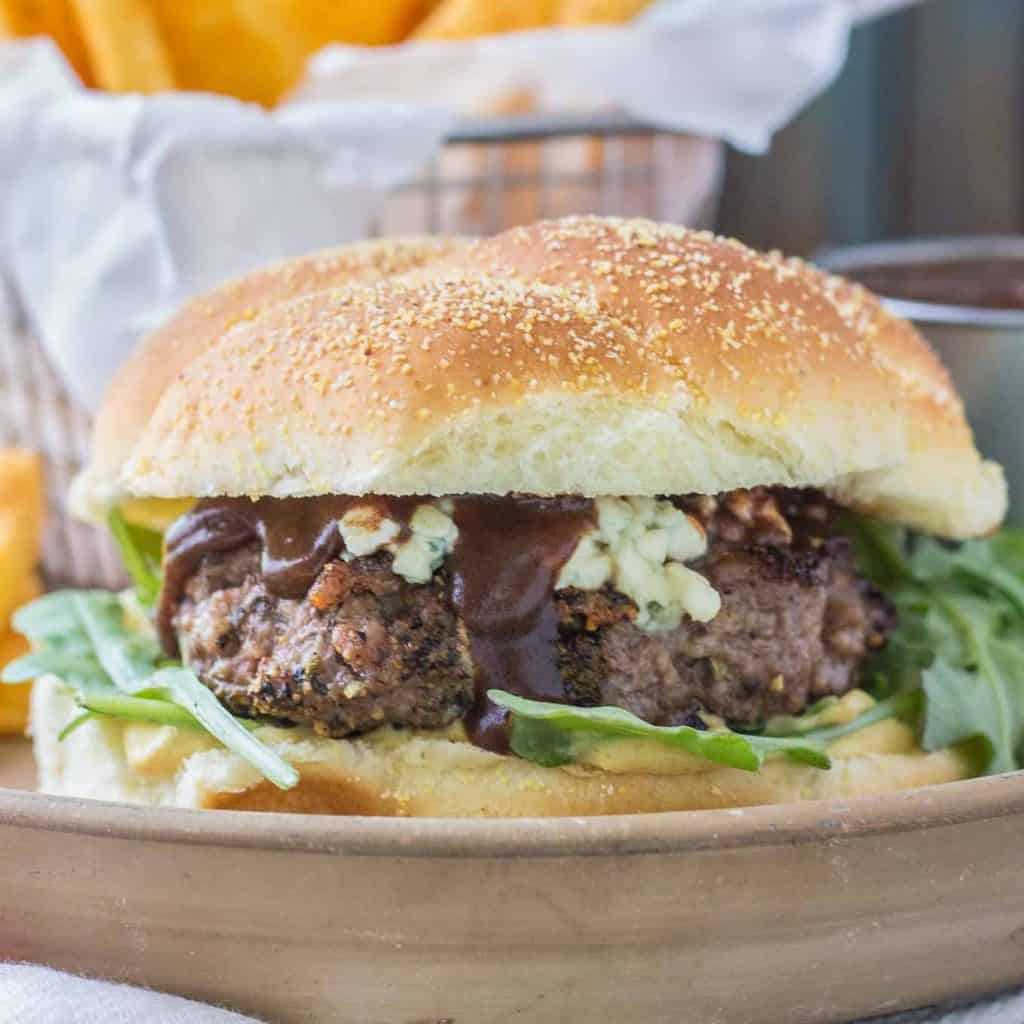 Peppercorn Blue Cheese Burgers with Cherry Sauce Strawberry Blondie