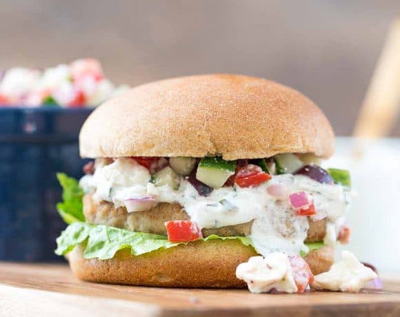 Greek Turkey Burgers with Cucumber Tomato Relish