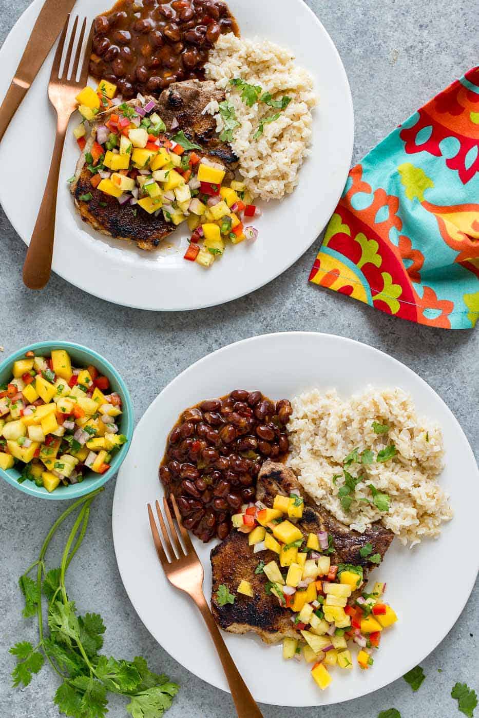 Caribbean Pork Chops With Mango Pineapple Salsa Strawberry Blondie Kitchen