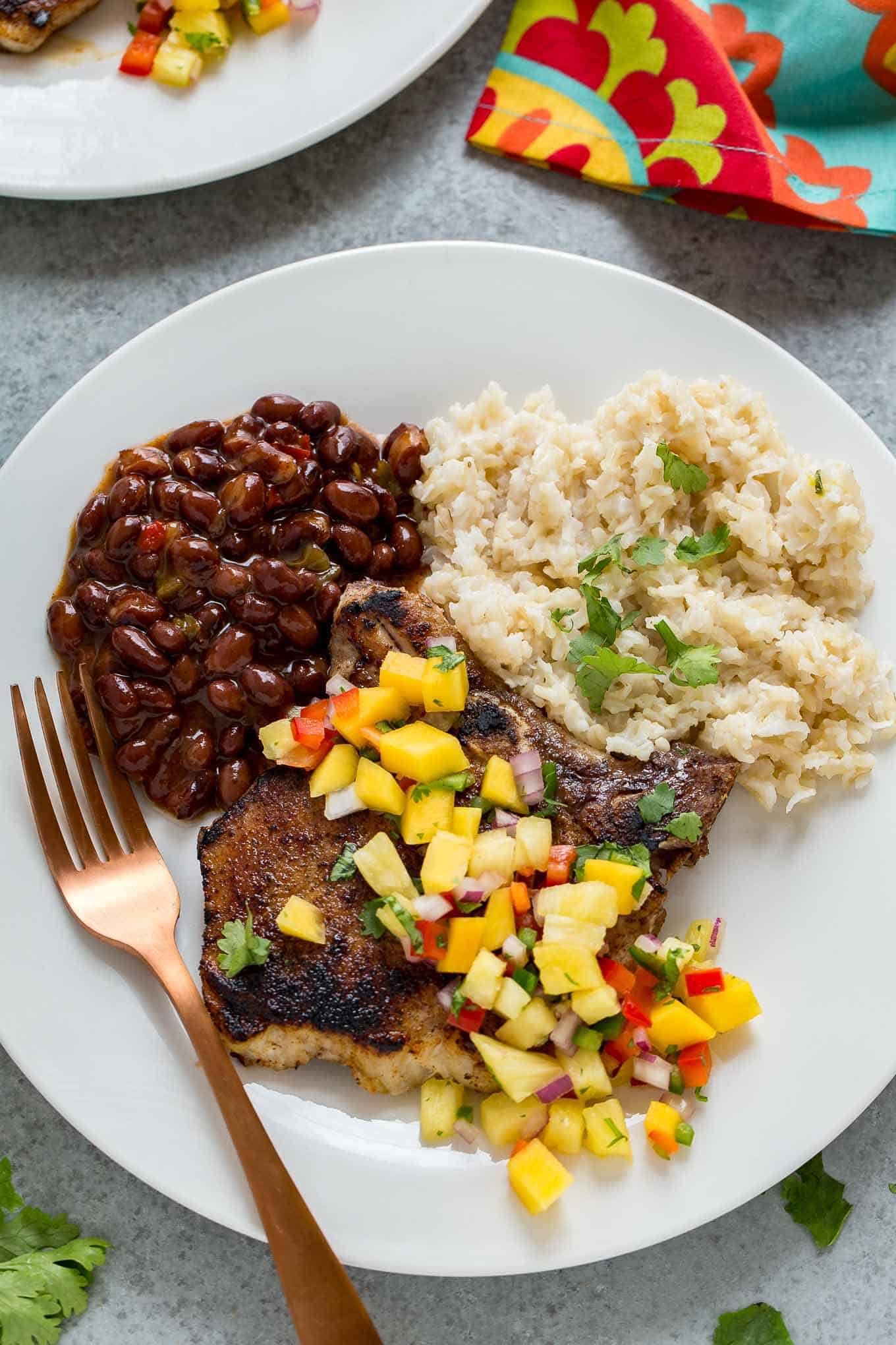 Caribbean Pork Chops with Mango Pineapple Salsa Strawberry Blondie