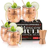 Moscow Mule Copper Mugs - Set of 4 with Copper straws and jigger