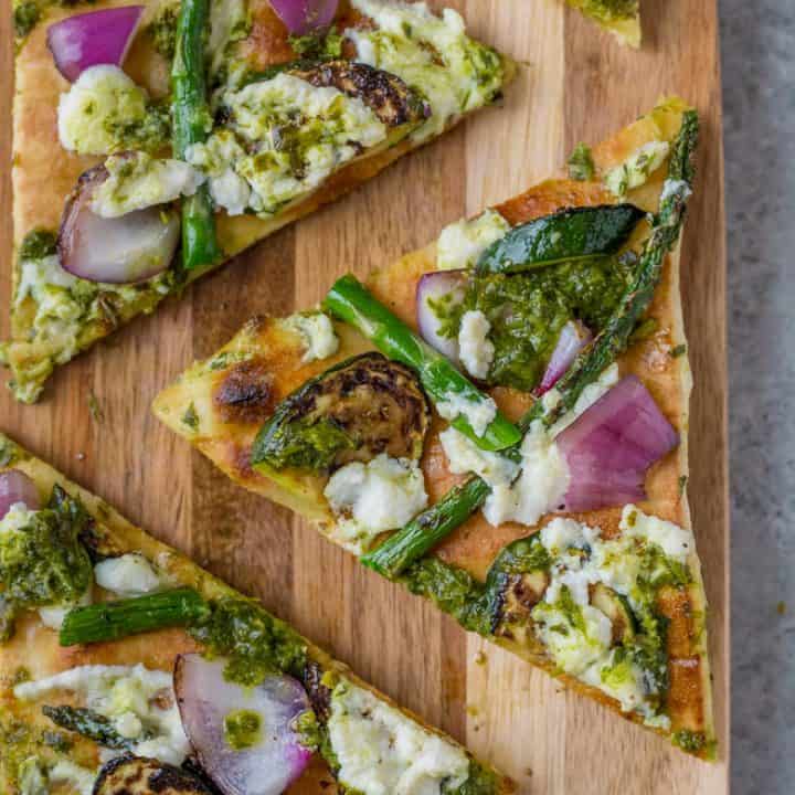 Grilled Vegetable Flatbreads with Ricotta and Salsa Verde