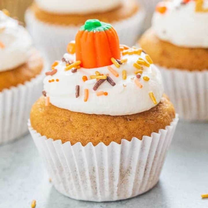 Pumpkin Cupcakes with Marshmallow Frosting