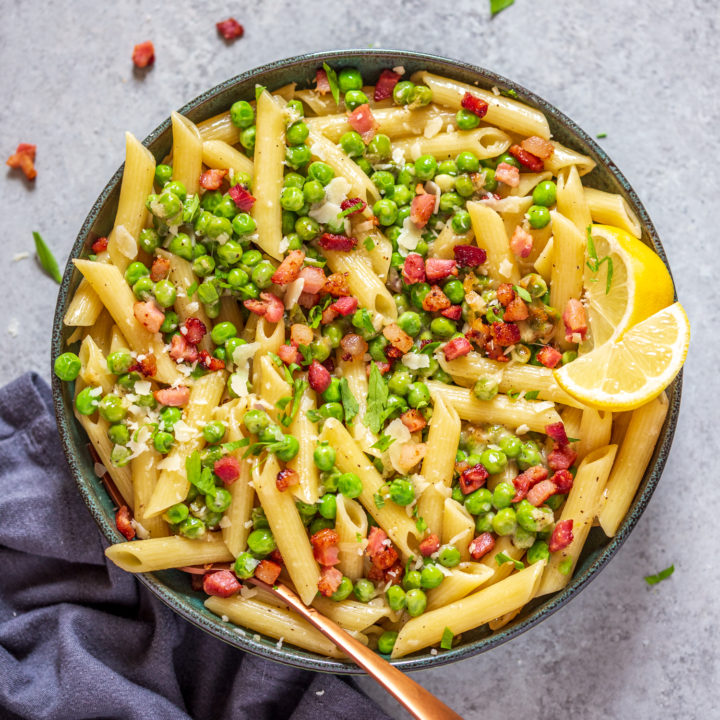 Crispy Pancetta and Sweet Pea Ziti