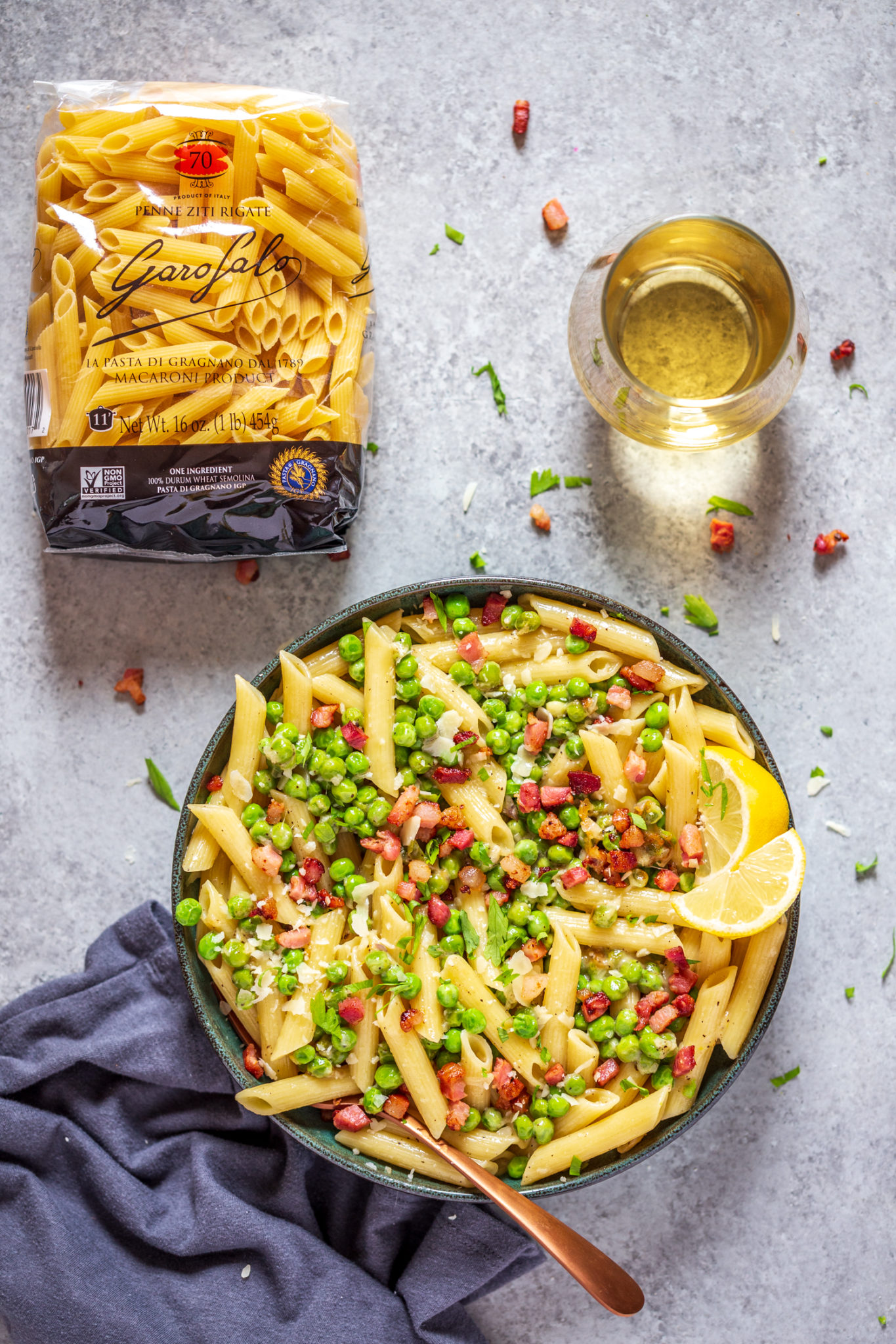 Crispy Pancetta and Sweet Pea Ziti Strawberry Blondie Kitchen