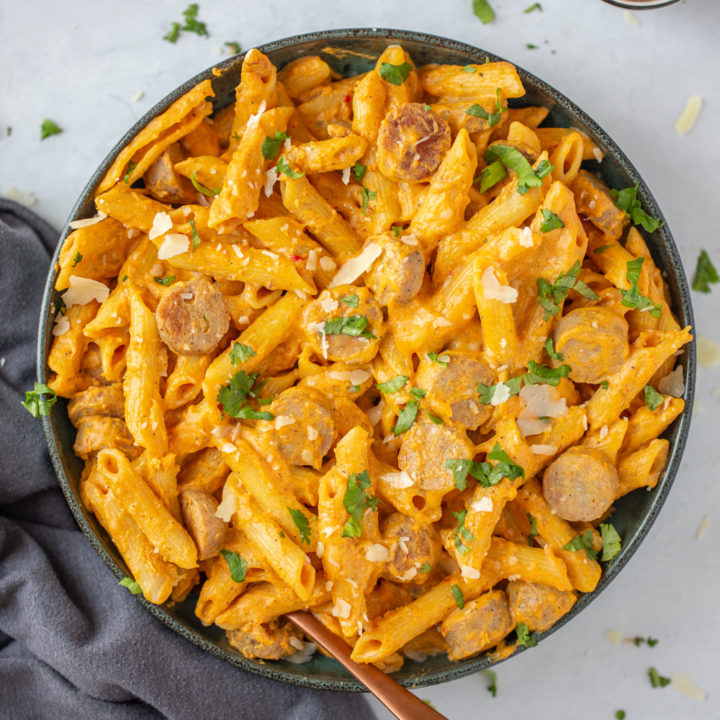 One Pot Cheesy Pumpkin and Sausage Pasta