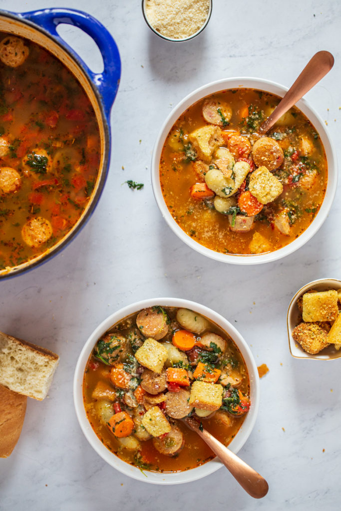 Italian Chicken Gnocchi Soup in bowls