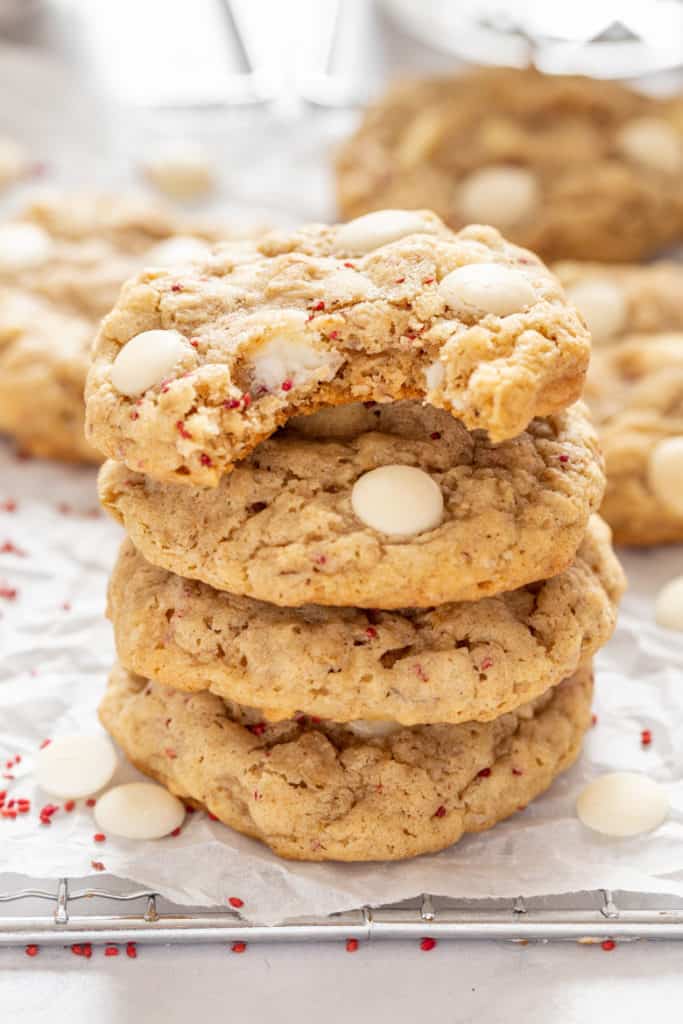 Stack of White Chocolate Cranberry Oatmeal Cookies