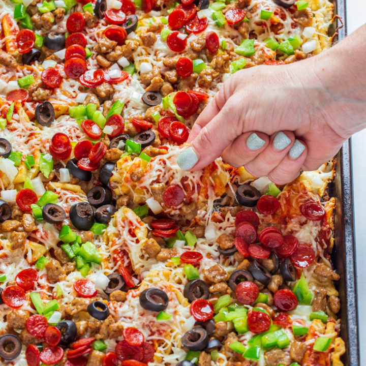 Easy Sheet Pan Supreme Pizza Fries