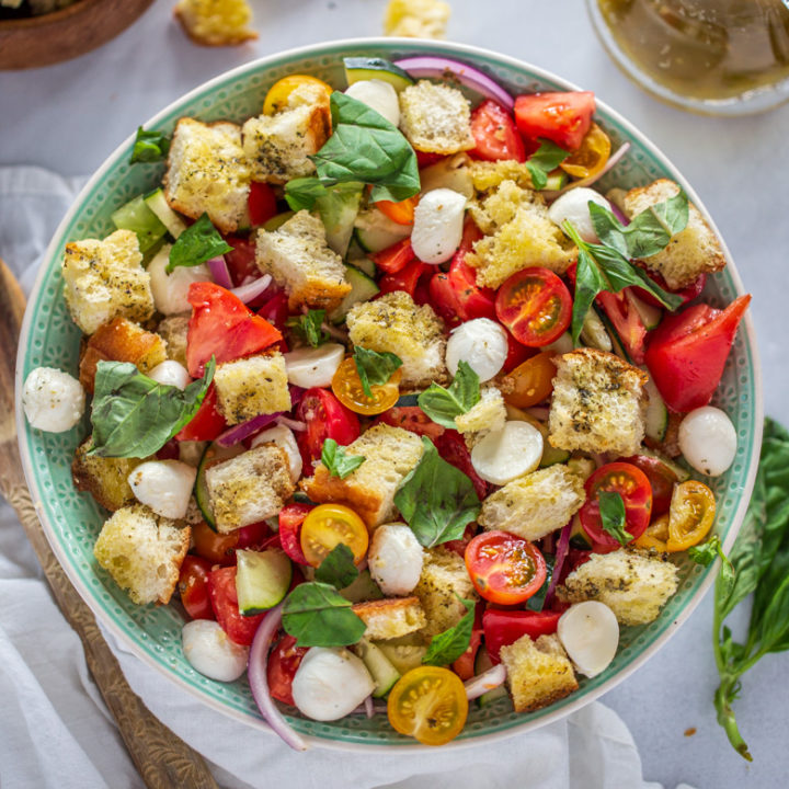 Summer Panzanella Salad with Garlic Butter Croutons